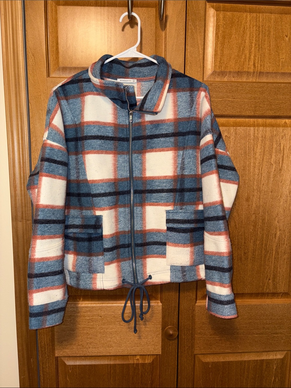 Staccato Blue, Cream & Rust Checked Zip Utility Jacket